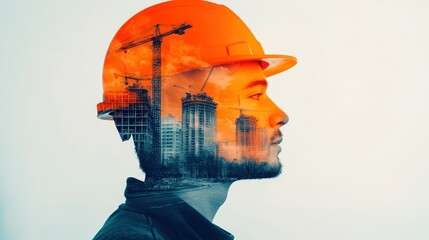 Future building engineering project concept construction site creative portrait urban environment side view innovation