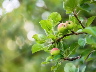 Unripe Apples on Trees in a Sunlit Orchard During Growth