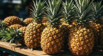 Fresh Pineapple Display at Market for Healthy Eating and Tropical Vibe
