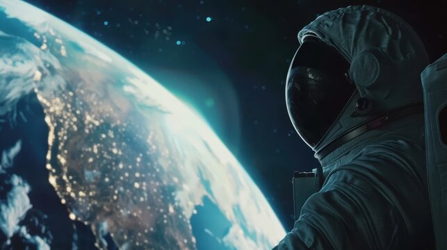 Astronaut gazes at Earth in wonder and appreciation from space