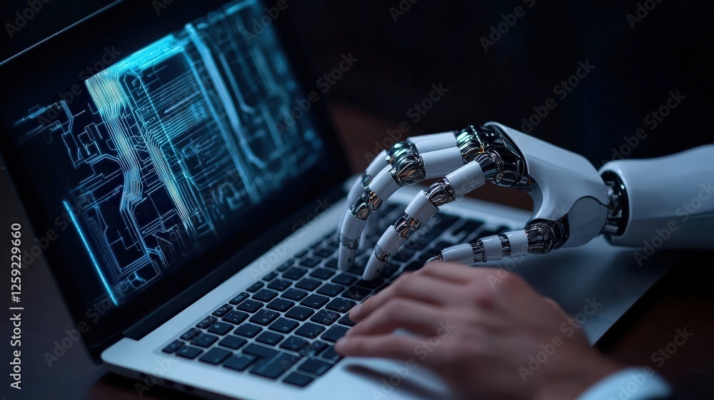 Poster man engaging with technology modern workspace digital interaction indoor environment close-up view i
