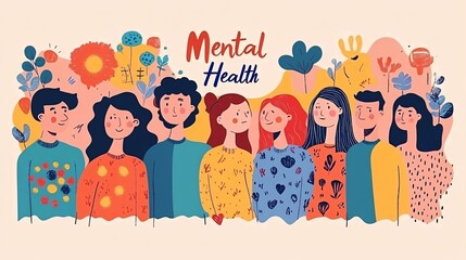 Diverse group of people smiling celebrating mental health awareness