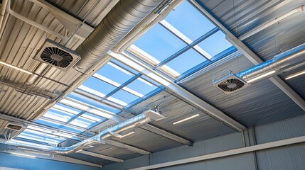 Bright Industrial Roof with Skylights and Ventilation System