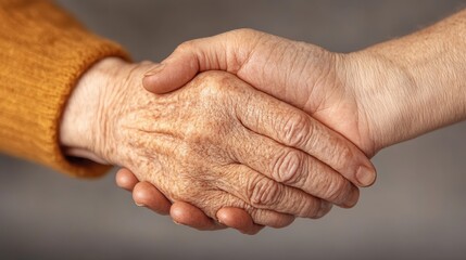 Compassionate handshake between elderly individuals with health conditions indoor setting emotional connection close-up perspective