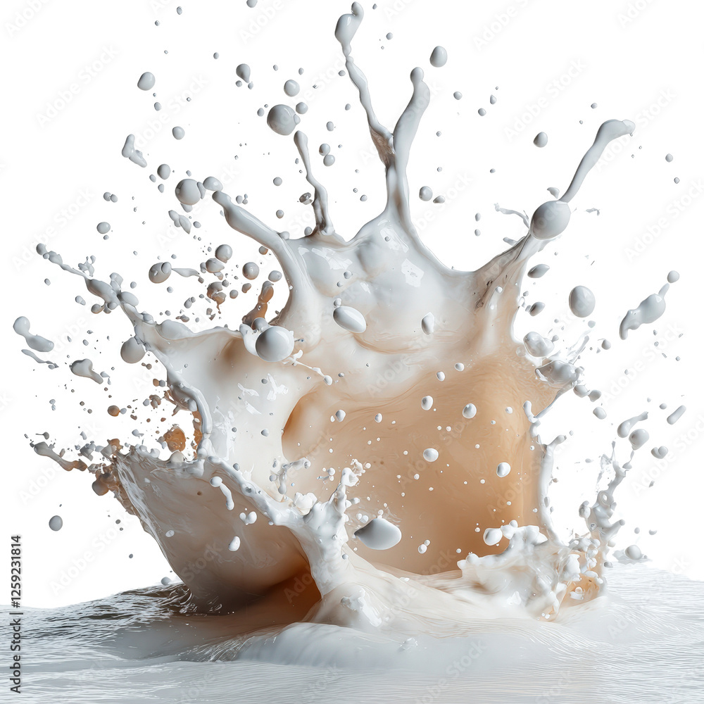 Poster milk splash on a black background creating dynamic and visually striking liquid motion effect on whi