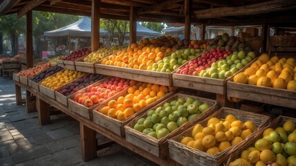 Fresh Fruit Market Stall Display, Colorful Produce