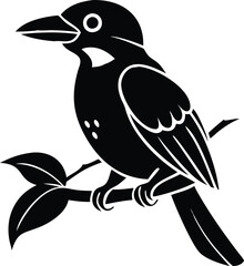 Obraz premium black and white silhouette of woodpecker on branch vector