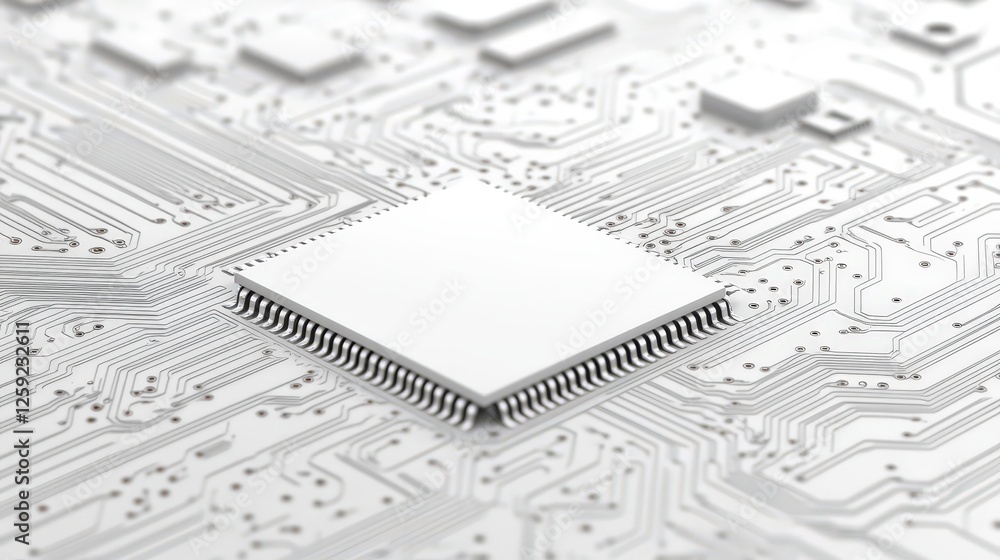 Poster high-resolution image of printed circuit board with microchip digital technology computer environmen