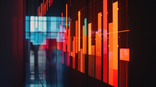Colorful Financial Data Charts Illuminating Market Trends in Dim Lighting