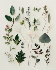 Delicate Arrangement of Floral and Botanical Elements on Soft Background