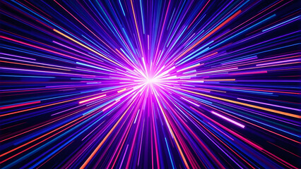 A vibrant burst of colorful rays creates an abstract rainbow light pattern