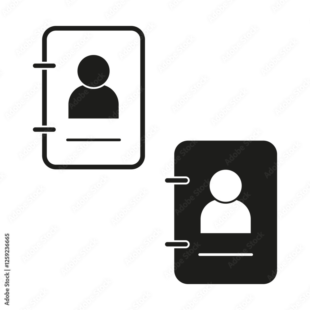 Poster id card icons. black and white graphics. simple document shapes. minimal vector elements.