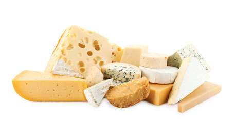 Different types of cheese isolated on white