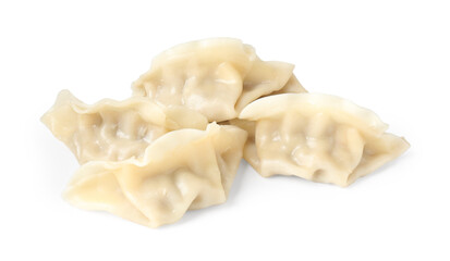 Tasty boiled gyoza (dumplings) isolated on white