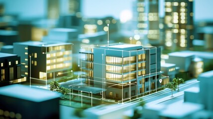 Modern Urban Building Model with Cityscape and Night Lighting