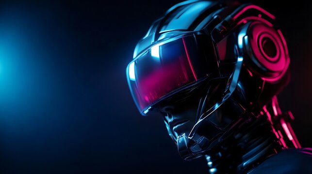 Cyberpunk Robot in Neon Light