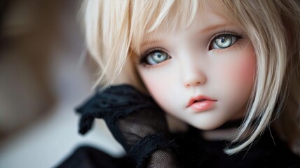 Fototapeta premium Portrait of a Beautiful Doll with Blonde Hair and Striking Eyes