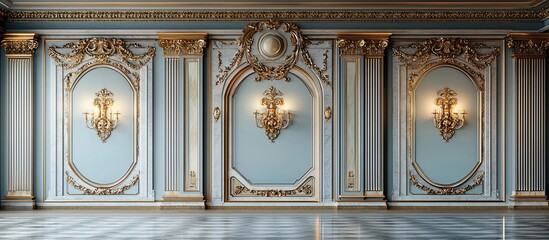 Elegant interior of a luxurious room with ornate gold detailing and soft lighting