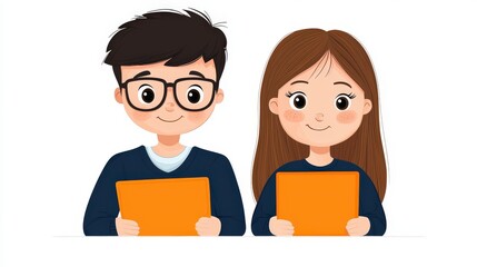 Two Engaging Children Using Digital Tablets with Bright Smiles and Modern Clothing in a Playful Setting