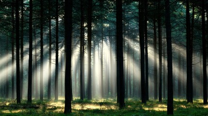 Mystical Sunbeams Illuminating Forest Grove Nature Photography Tranquil Landscape Serene Environment Captivating Viewpoint