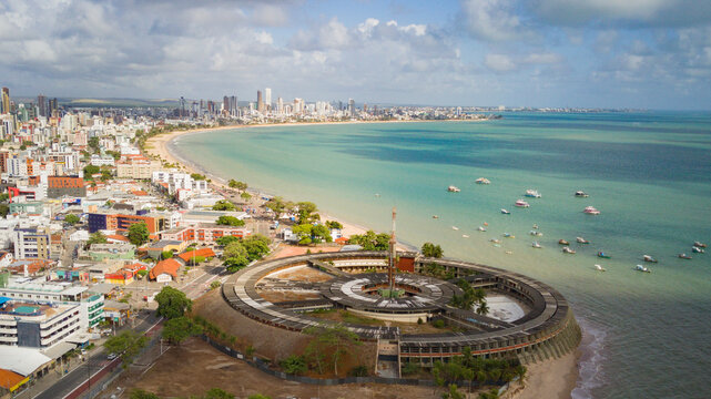 Panoramic Drone View of Jo&atilde;o Pessoa City with Tamba&uacute; Beach in the Foreground, Para&iacute;ba, Brazil