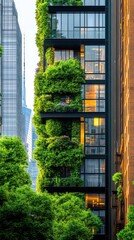 Fototapeta premium Modern skyscrapers with greenery in urban landscape showcasing architectural innovation