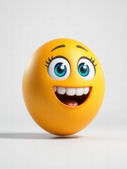 Fototapeta premium 3D Rendered Yellow Emoji with a Wide Toothy Grin and Bright Blue Eyes Displaying Joy and Cheerfulness