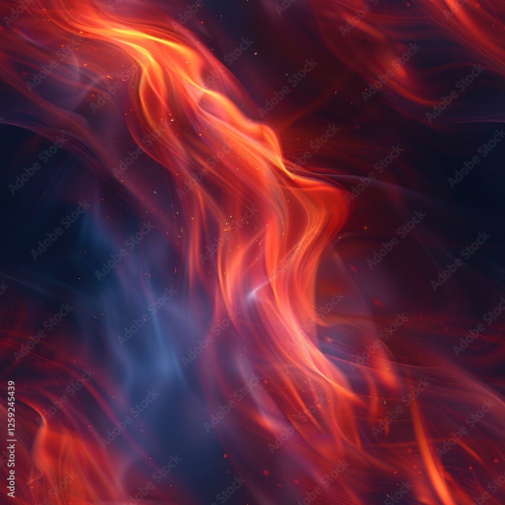 Poster bright flames and swirling smoke create a dynamic abstract pattern filled with energizing orange and