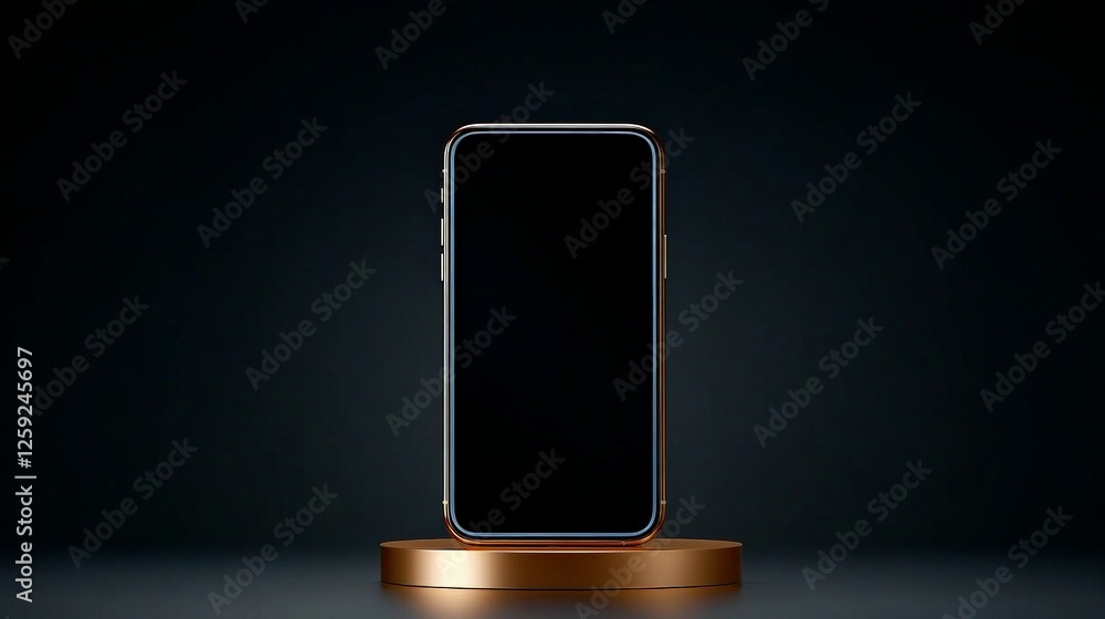 Poster modern smartphone on elegant display with dark background