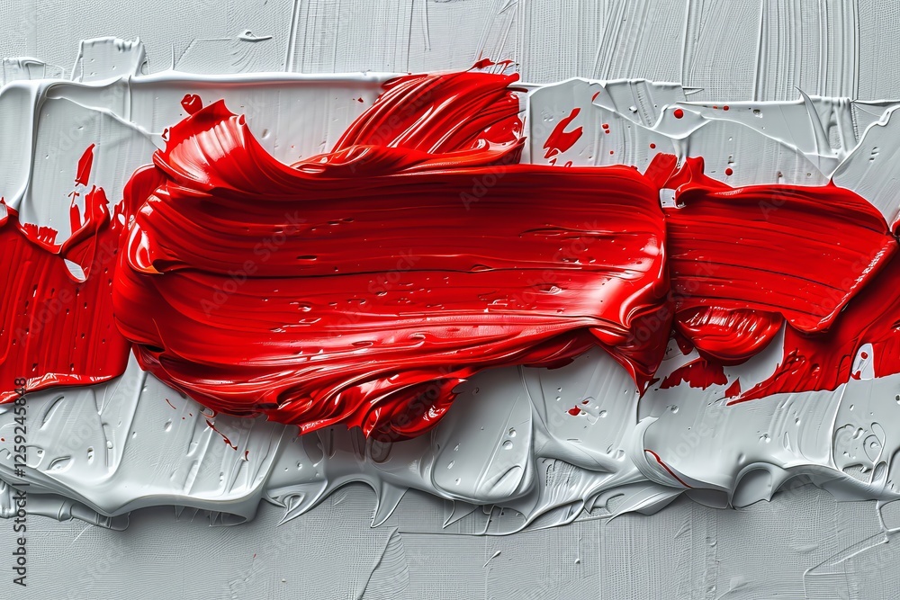 Aufkleber a vibrant brushstroke of deep red paint lies prominently on a textured white background showcasing t
