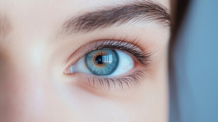 Naklejka premium Close-up of a person's eye reflecting natural light in a serene indoor environment during the day