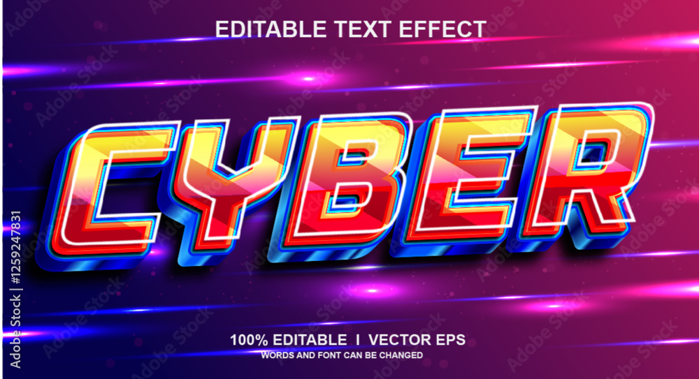 Poster cyber 3d vector text effect with modern style design