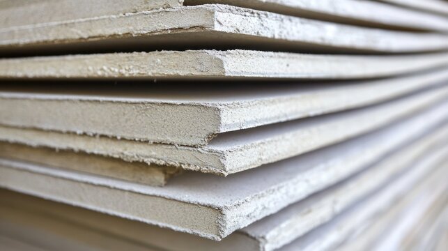 Stacked drywall sheets, warehouse, construction material, close-up, renovation