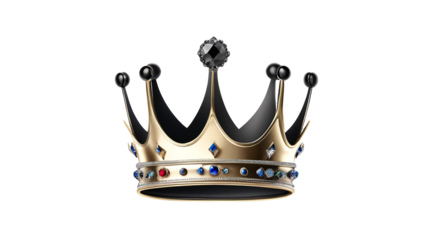 Gold crown with black and blue jewels suitable for royalthemed designs, fantasy illustrations, luxury branding, elegant invitations, and regal concepts.