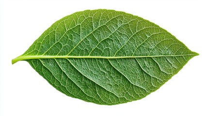 Single Green Leaf Close Up on White Background