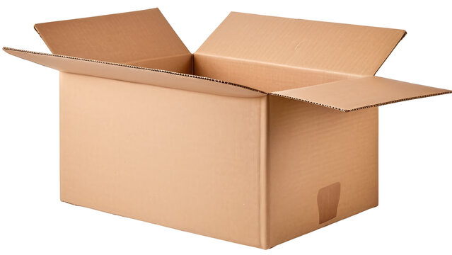 Open cardboard box revealing contents, suitable for shipping, delivery, unpacking concepts in web designs, social media posts, and product packaging.