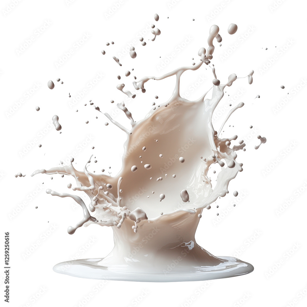 Poster splash of white milk on a dark black background creating a dynamic and eye-catching visual effect is