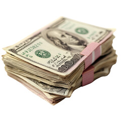 Stack of cash bills arranged neatly on a solid black background for financial concepts and themes isolated on a white background,