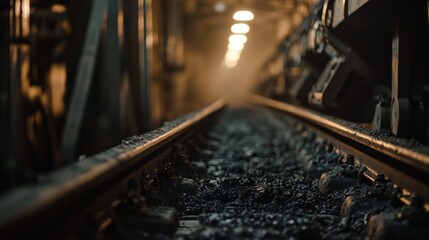 Obraz premium Coal mine railway tracks vanishing into tunnel