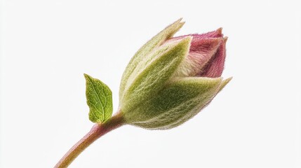 Pink flower bud, studio shot, white background, botanical illustration, spring