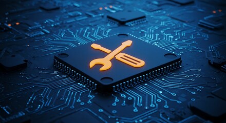Integrated Circuit Chip with Maintenance Tools Icon Displaying Technical Support