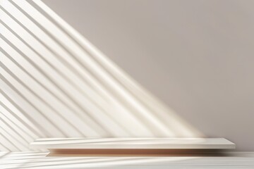 Espaço minimalista com luz natural projetando sombras dramáticas, apresentando um pódio simples e elementos decorativos sutis, criado com IA generativa