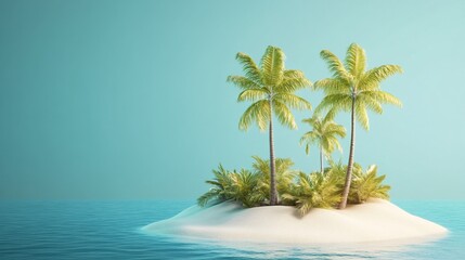 Fototapeta premium Tropical Island paradise with palm trees in the middle of the clear blue sea