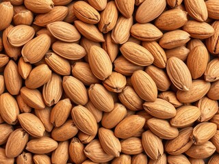 Fototapeta premium Close up shot of fresh almonds piled up, creating a natural and textured background, fiber, close up, Almonds