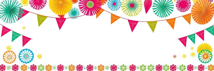 Colorful decorations and traditional Mexican papel picado banners for National Hispanic Heritage Month celebration, Hispanic, festive, cultural