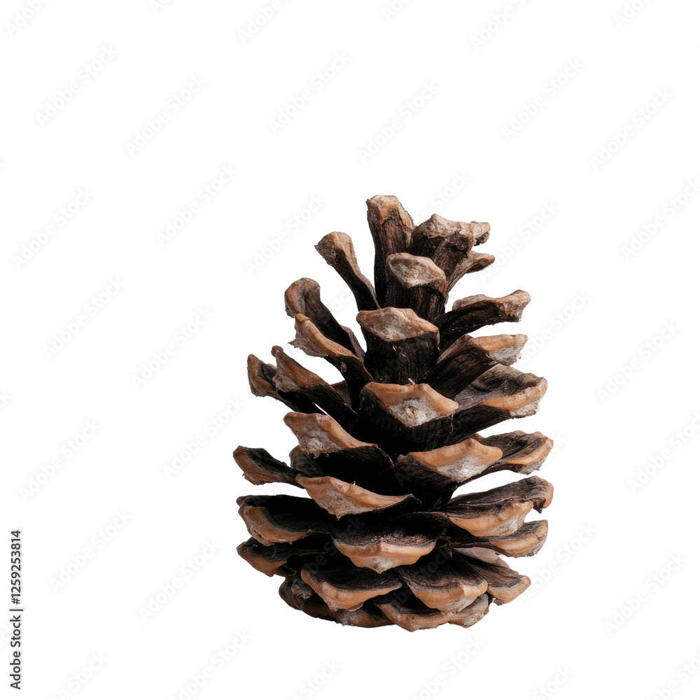 Poster pine cone resting on a solid black background showcasing natural texture and detail isolated on a wh
