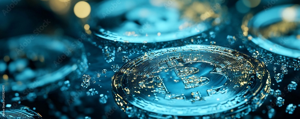 Leinwandbilder Bitcoin cryptocurrency exploding in popularity digital render