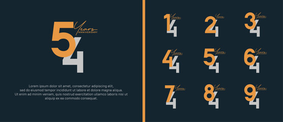 set of anniversary logo flat silver and yellow color on dark black background for celebration moment