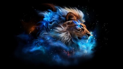 Naklejka premium Majestic Celestial Lion: A Digital Masterpiece