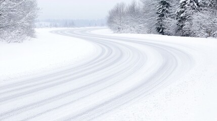 Obraz premium Winding snowy road through winter forest. Possible stock photo use